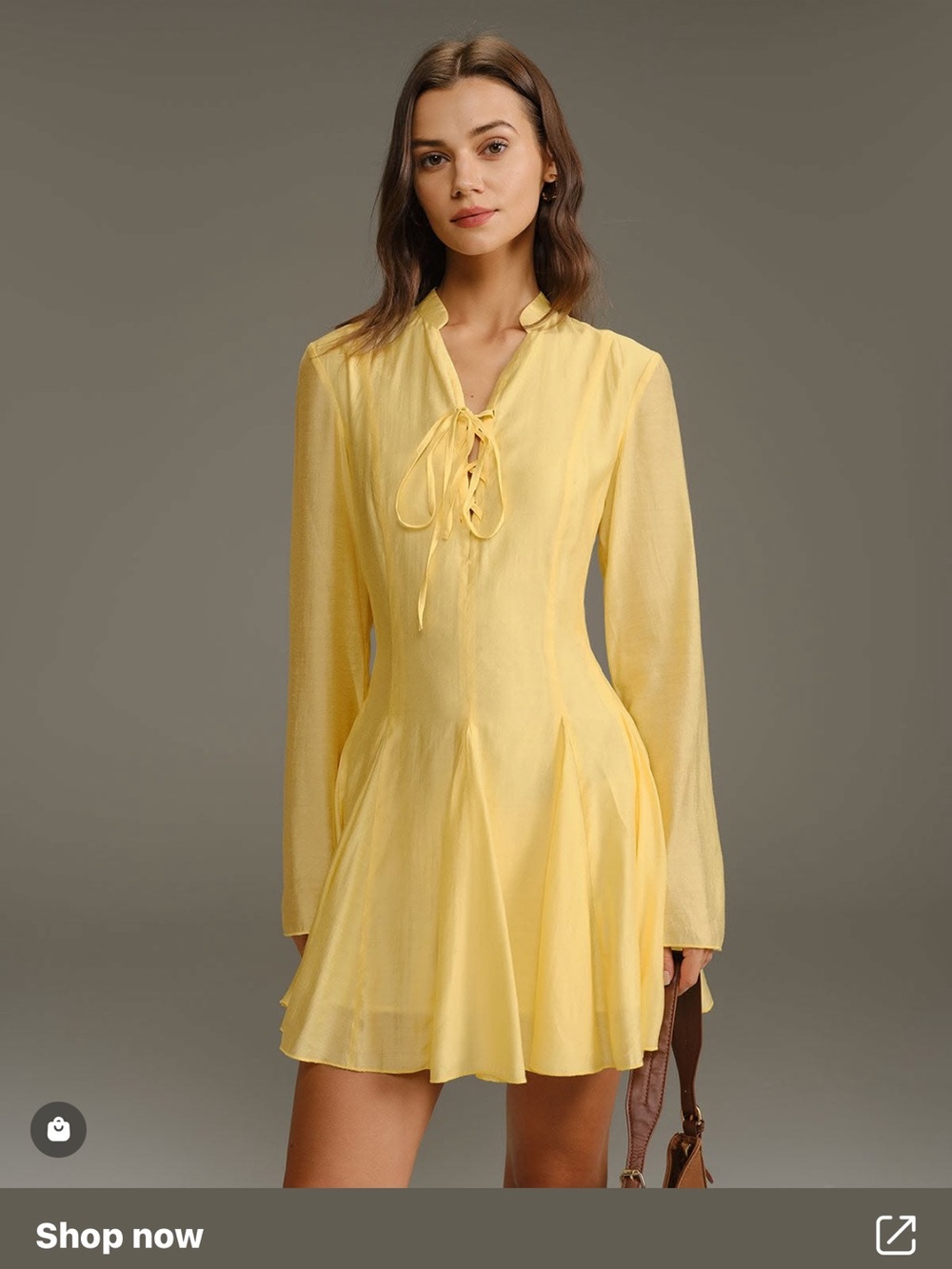 RIHOAS Sunshine Yellow Long-Sleeve Lace-Up Mini Dress